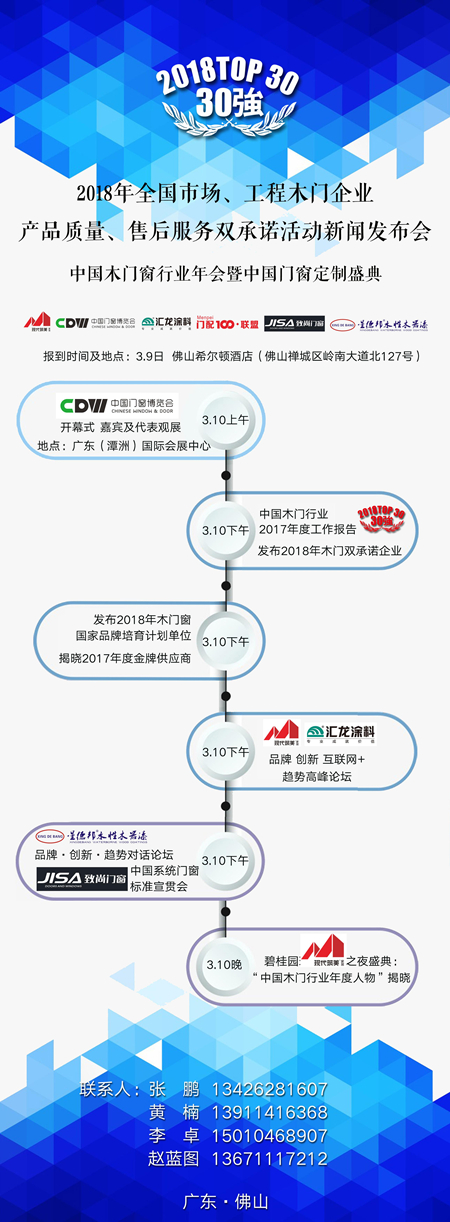 开年盛会，蓄势待发——“2018年全国市场、工程工门企业产品质量、售后服务双承诺活动”新闻发布会暨中国木门窗行业年会将于3月10日在广东佛山召开