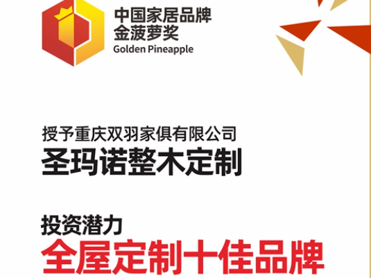 2020全屋定制金菠萝奖丨圣玛诺整木定制获“投资潜力十佳品牌”殊荣