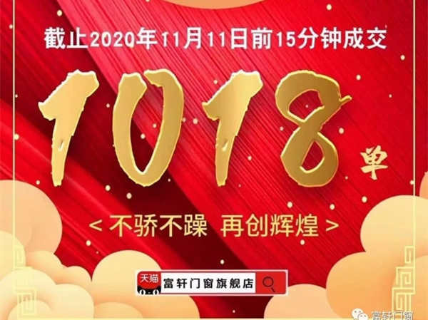 富轩全屋门窗双11喜报：15分钟破千单 交易指数第一