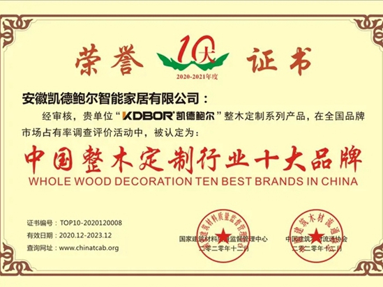 凯德鲍尔智能家居：荣获中国整木定制行业十大品牌，发力智能大家居战略！
