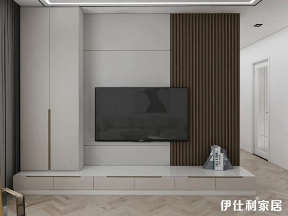 伊仕利家居：极简客厅设计，电视柜烤漆门更美观、更环保