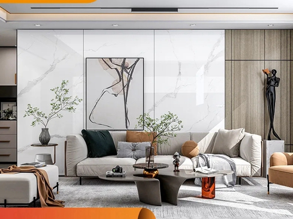 法狮龙客厅吊顶爆款石晶岩板，带你领略跨界“岩”值，解锁家居美学