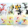 艺术玻璃背景墙 梅兰竹菊