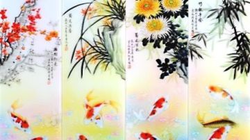 艺术玻璃背景墙 梅兰竹菊