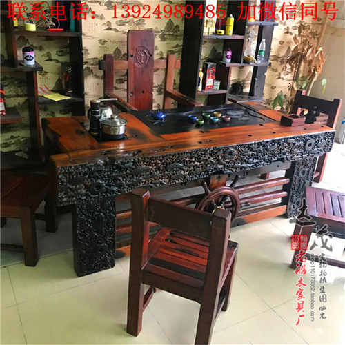老船木茶桌椅组合新中式船木家具实木功夫仿古茶台茶几茶艺桌特价