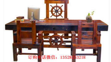 老船木圆桌实木家具餐桌田园靠背椅简约餐桌椅