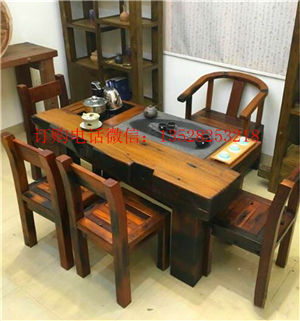 老船木家具 泡茶桌 石磨茶几 茶桌茶台船木茶桌