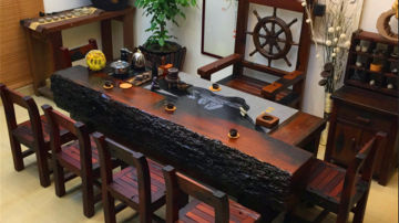 老船木家具厂家直销本色船木茶台多功能功夫茶台靠背主人椅