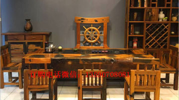 老船木茶台茶桌茶几船木沙发博古架  