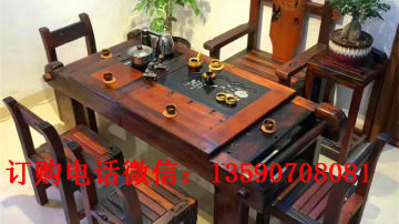 老船木茶桌茶台茶几客厅户外阳台茶桌椅组合老船木博古架  