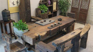 老船木茶桌椅组合实木功夫茶几大户型简约茶台中式客厅创意家具
