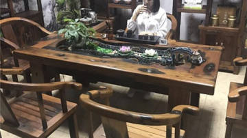 老船木循环流水茶桌禅意功夫泡茶台船木家具茶桌椅组合客厅实木养鱼茶几