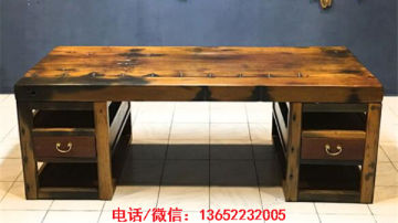 老船木办公家具船舵办公桌椅组合复古大板台实木书桌画案桌大气风