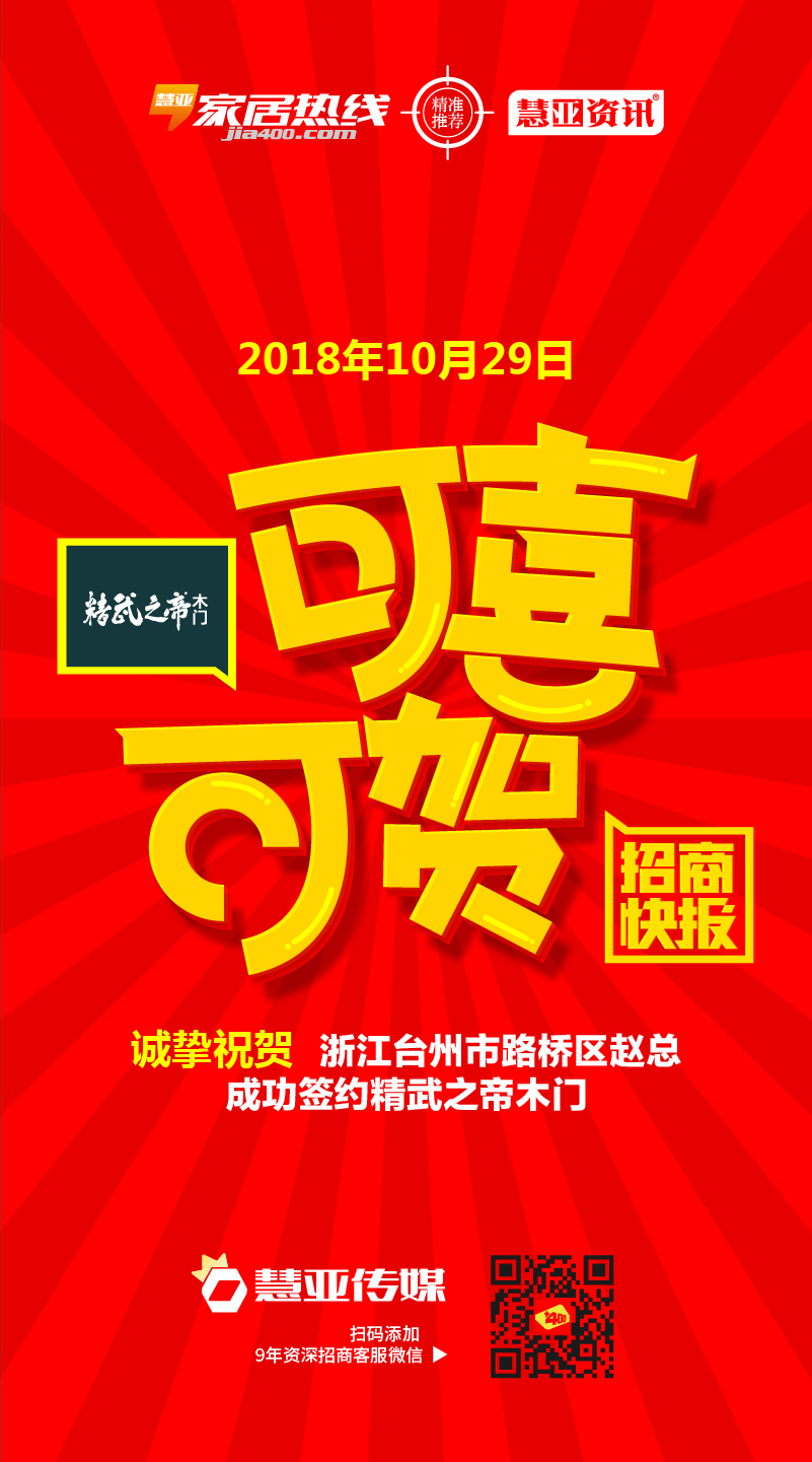 热烈祝贺浙江省台州市路桥区赵*成功签约精武之帝木门