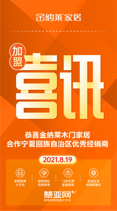 恭喜金纳莱木门家居合作宁夏回族自治区 吴忠市优秀经销商