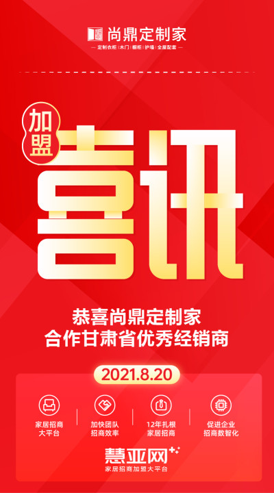 恭喜尚鼎定制家合作甘肃省优秀经销商
