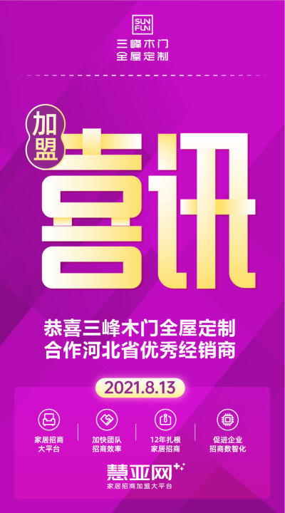 恭喜三峰木门全屋定制合作河北省优秀经销商