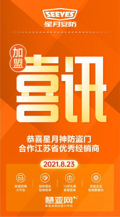恭喜星月神防盗门合作江苏省优秀经销商