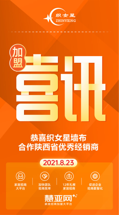 恭喜织女星墙布合作陕西省优秀经销商