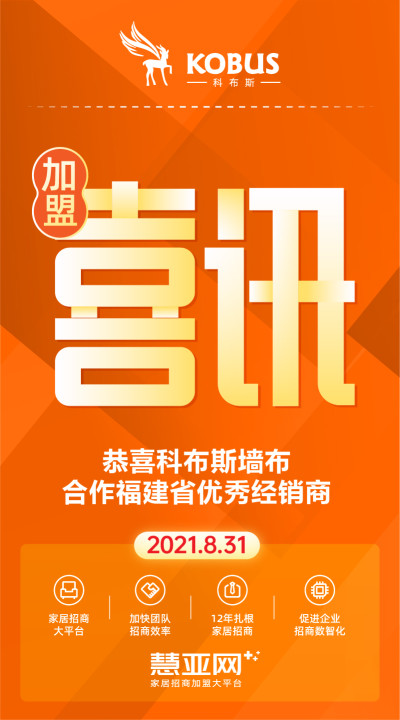 恭喜科布斯墙布合作福建省优秀经销商