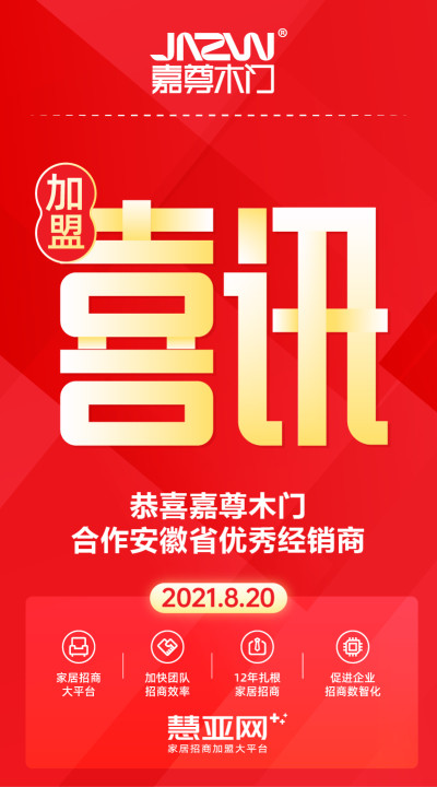 恭喜嘉尊木门合作 安徽省优秀经销商