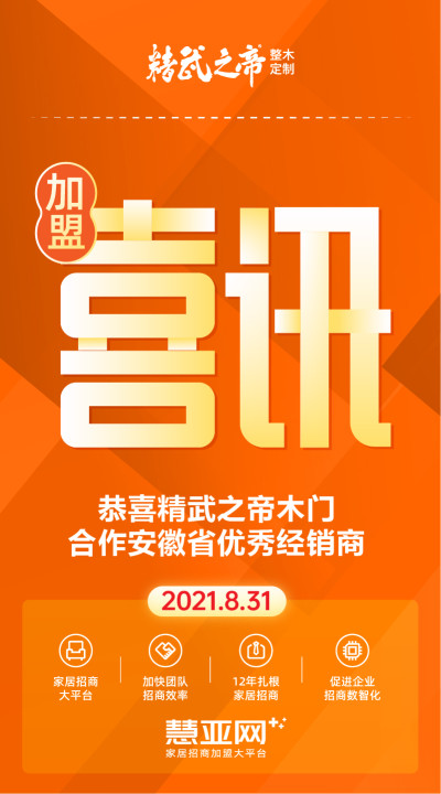 恭喜精武之帝木门合作安徽省马鞍市优秀经销商