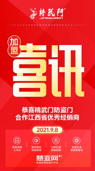 恭喜精武门防盗门合作江西省优秀经销商