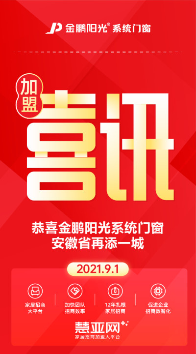 恭喜金鹏阳光系统门窗安徽省再添一城