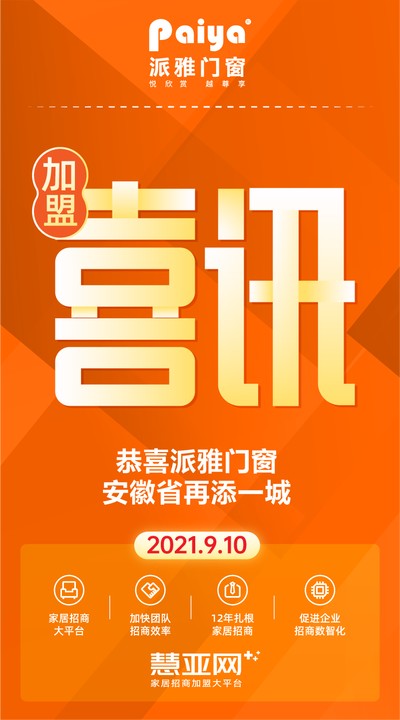 恭喜派雅门窗安徽省再添一城