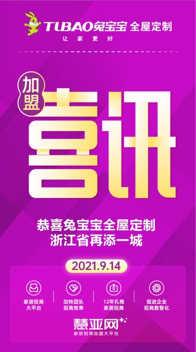 恭喜兔宝宝全屋定制浙江省再添一城