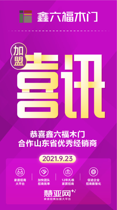 恭喜鑫六福木门，合作山东省优秀经销商