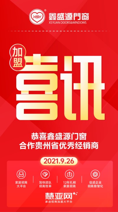 恭喜鑫盛源门窗合作贵州省优秀经销商