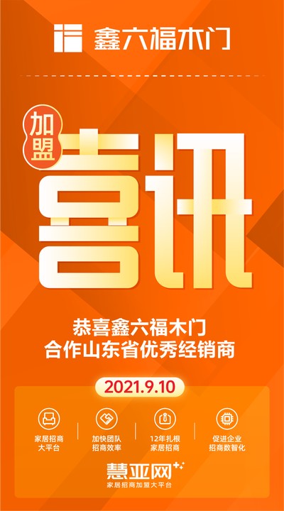 恭喜鑫六福木门，合作山东省优秀经销商