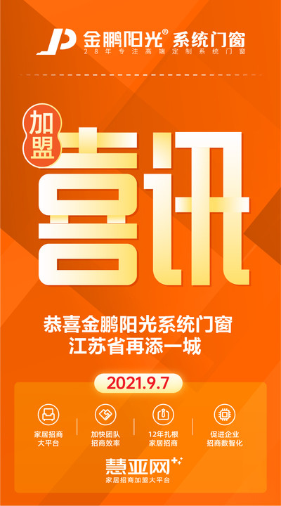 恭喜金鹏阳光系统门窗江苏省再添一城