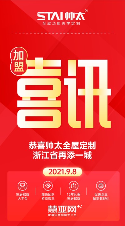 恭喜帅太全屋定制浙江省再添一城