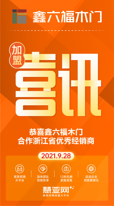 恭喜鑫六福木门合作浙江省优秀经销商