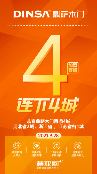 恭喜鼎萨木门再添4城：河北省2城，浙江省 ，江苏省各1城