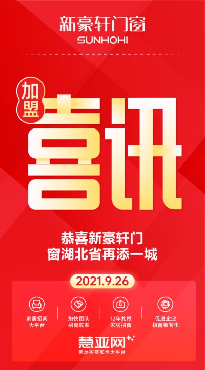 恭喜新豪轩门窗湖北省再添一城