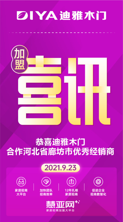 恭喜迪雅木门合作河北省廊坊市优秀经销商