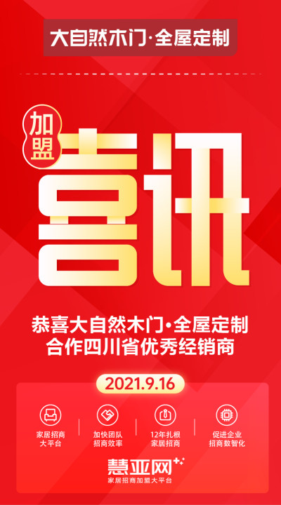 恭喜大自然木门·全屋定制，合作四川省优秀经销商