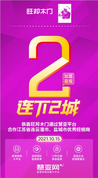 恭喜旺邦木门合作江苏省连云港市、盐城市优秀经销商