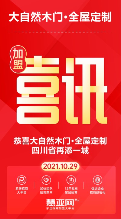 恭喜 大自然木门·全屋定制四川省再添一城