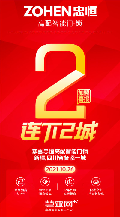恭喜忠恒高配智能门锁新疆,四川省各添一城