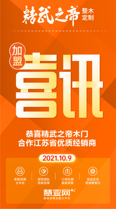 恭喜精武之帝木门合作江苏省优质经销商