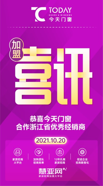 恭喜今天门窗合作浙江省优秀经销商