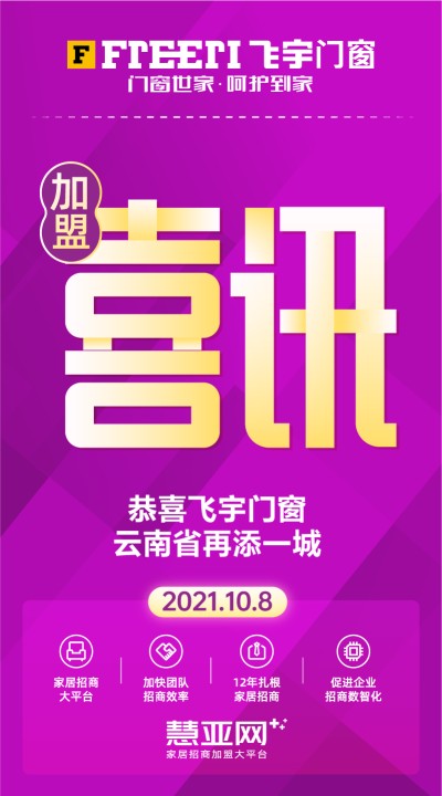 恭喜飞宇门窗云南省再添一城