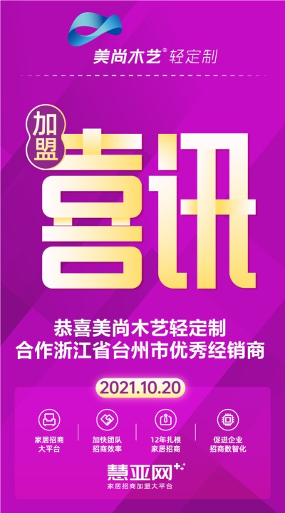 恭喜美尚木艺轻定制合作浙江省台州市优秀经销商