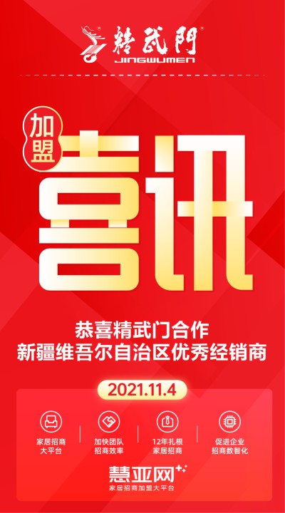 恭喜精武门合作新疆维吾尔自治区优秀经销商