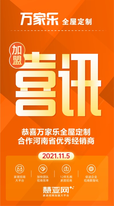恭喜万家乐全屋定制合作河南省优秀经销商