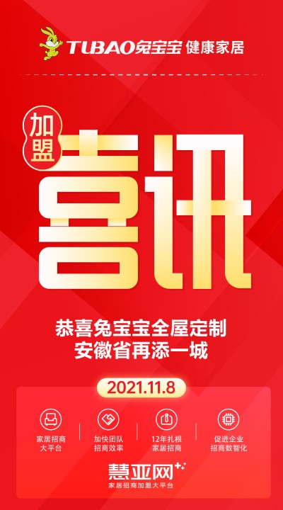 恭喜兔宝宝全屋定制安徽省再添一城